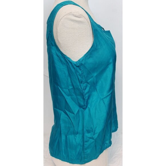 VTG 1990s Jonathan Martin Aqua Blue Silk Shirt Women Medium Tank Top Blouse Unde - Picture 3 of 6
